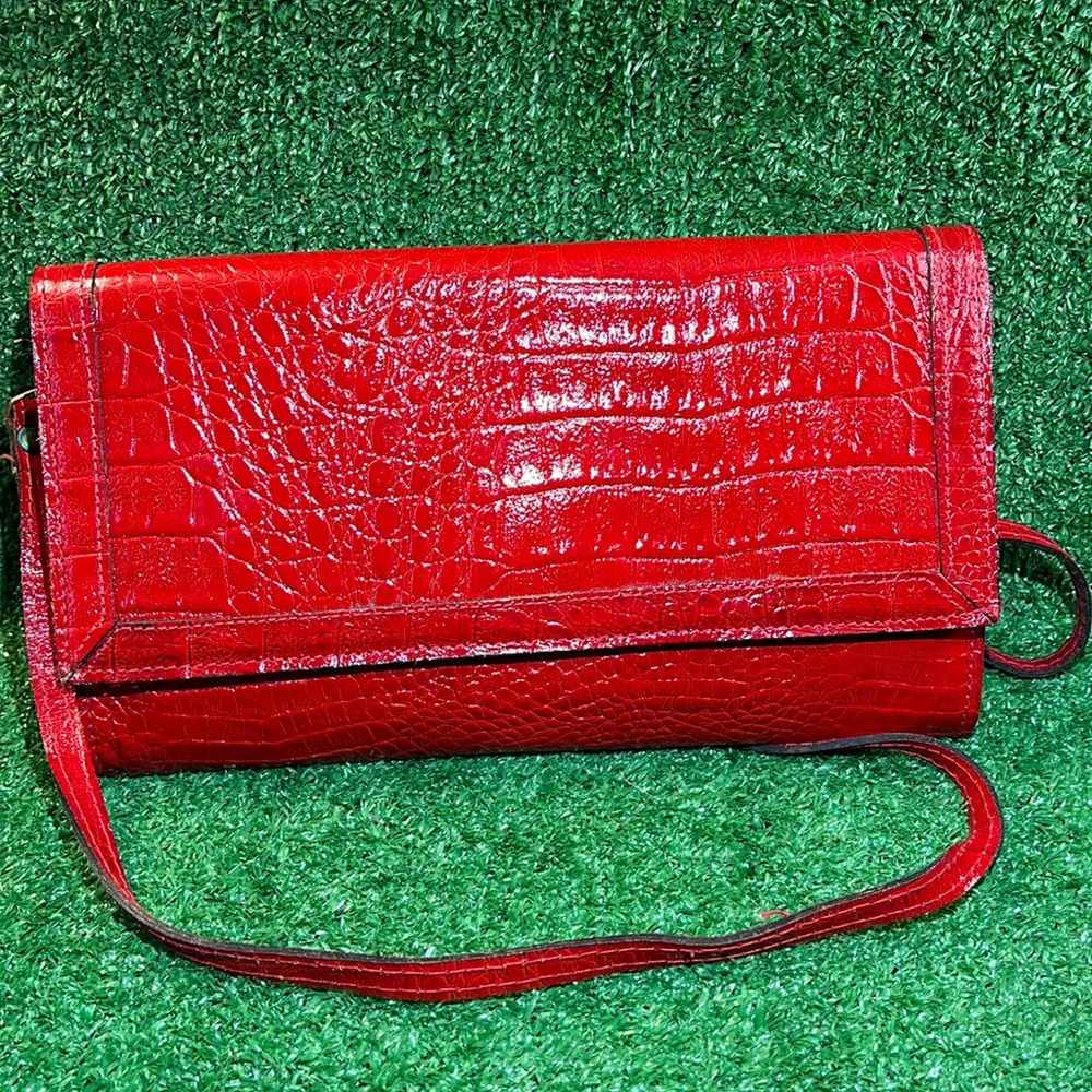 CUIR VERITABLE | Red Snakeskin Leather Bag/Clutch Made in Italy